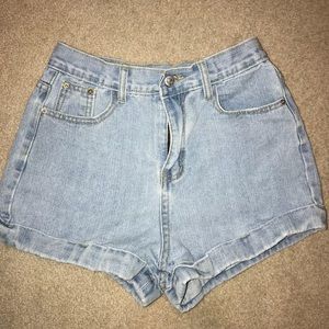 Light blue high waisted jean shorts